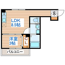 アルテラヴィータ多賀城 3階1LDKの間取り