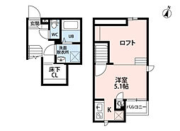 CB原市ベラヴィータ 2階1Kの間取り