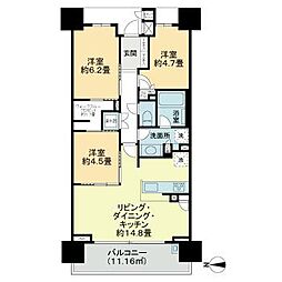 JR武蔵野線 越谷レイクタウン駅 徒歩5分の賃貸マンション 15階3LDKの間取り