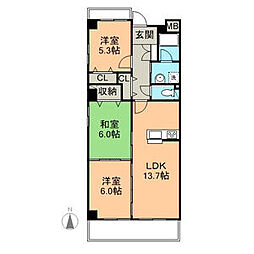 パル住吉 5階3LDKの間取り
