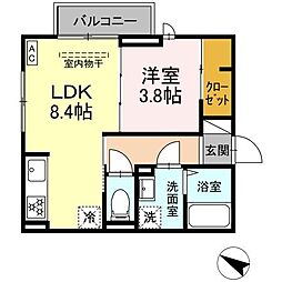 ロイヤルステージ西持田町B棟 2階1LDKの間取り