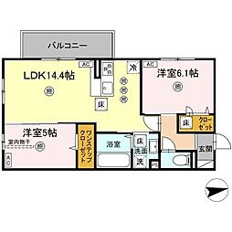 グランツェーレ鷹辻 1階2LDKの間取り