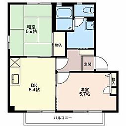 モン・ルポ Ｂ 102 1階2DKの間取り