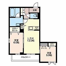 シャーメゾンエム 1階2LDKの間取り