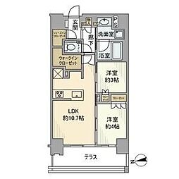 インプレストコア神楽坂 1階2LDKの間取り