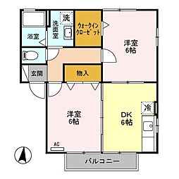 ウィルモア　Ｂ 2階2DKの間取り