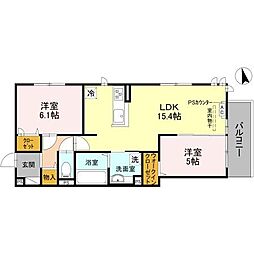 D-ROOM西院小米 201 2階2LDKの間取り