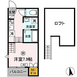 小春日和A 2階ワンルームの間取り