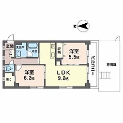 シティコート海老園 1階2LDKの間取り