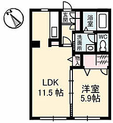 アクレイム 1階1LDKの間取り