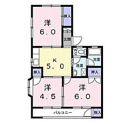 ツインハイツＡ 2階3Kの間取り