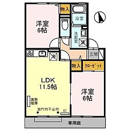 エルフタウン吉久　Ｉ 1階2LDKの間取り