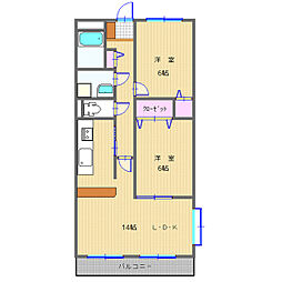 JR両毛線 国定駅 徒歩35分の賃貸マンション 3階2LDKの間取り
