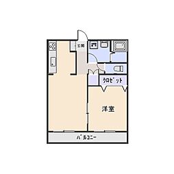 JR両毛線 国定駅 4kmの賃貸マンション 2階1LDKの間取り