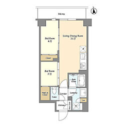 コンフォリア竹ノ塚イースト 8階2LDKの間取り