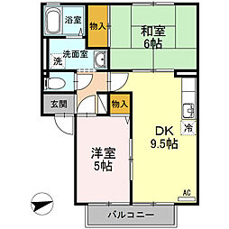 アネックスＫ 1階2DKの間取り