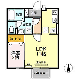 モナリエ東手城 1階1LDKの間取り