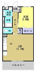 CASAあいら 3階1LDKの間取り