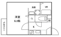 レガーロ鶴ヶ島 2階1Kの間取り