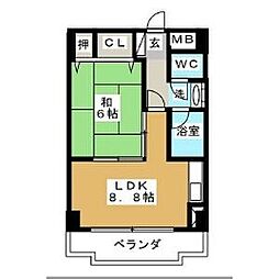 ハイム旭丘 6階1LDKの間取り