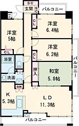 サーパス長町南 4階4LDKの間取り