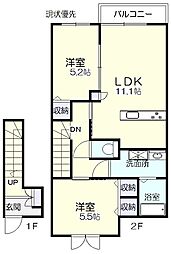 ビエントアヴェニューII 2階2LDKの間取り