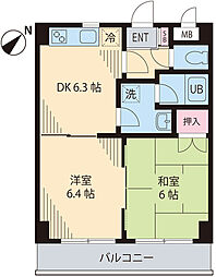 カサグランデ 4階2DKの間取り