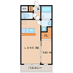オリンピア長町 1階1LDKの間取り