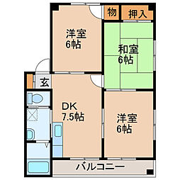 レジデンス門前 3階3DKの間取り