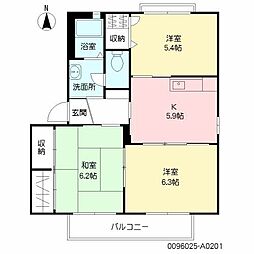 バリュージュ大我　Ａ棟 2階3Kの間取り