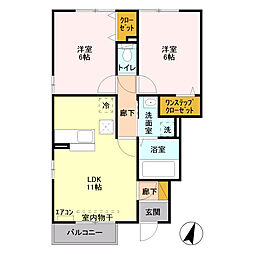 東武伊勢崎線 細谷駅 徒歩27分の賃貸アパート 1階2LDKの間取り
