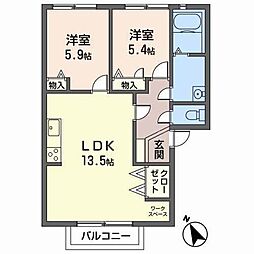 グリーンヒル半田A 2階2LDKの間取り