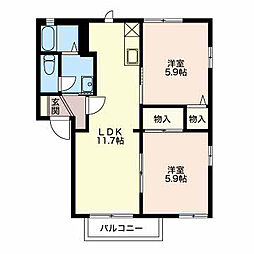 フレグランスたけくら Ａ 2階2LDKの間取り