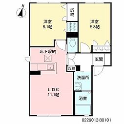 バサラハイツII　B棟 1階2LDKの間取り