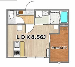 仮称）塩釜市港町新築アパート南棟 2階1LDKの間取り
