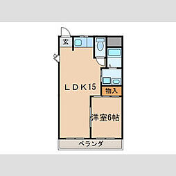 サンライズハイツJ1 2階1LDKの間取り