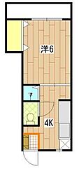 谷川ビル 2階1Kの間取り
