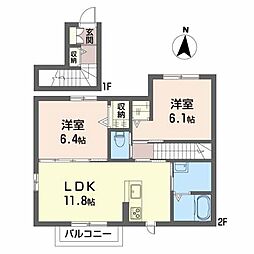 シャーメゾン　フラーリッシュII 201 2階2LDKの間取り