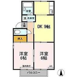 ファミール堀部 2階2DKの間取り