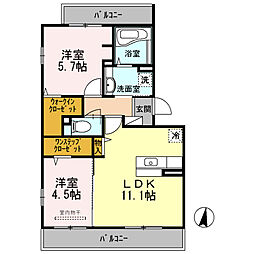 パルクソレイユ　II・III　II 1階2LDKの間取り