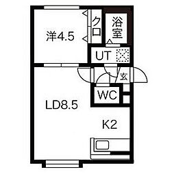 アレス菊水 2階1LDKの間取り