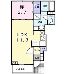 イーストブルー 1LDKの間取図画像