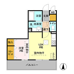 ジュネス稲荷塚 1階1LDKの間取り