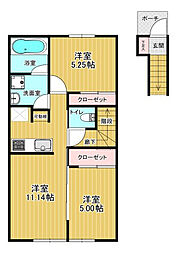 ル・リオン B（Le rion B） 203 2階2LDKの間取り