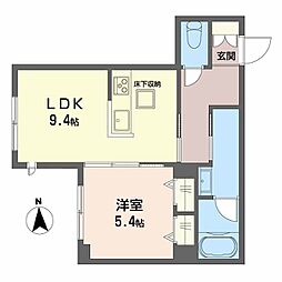 アメリス 102 1階1LDKの間取り
