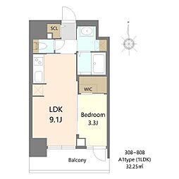 S-RESIDENCE松屋町asence 1LDKの間取図画像