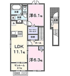 八街市八街アパート 2LDKの間取図画像