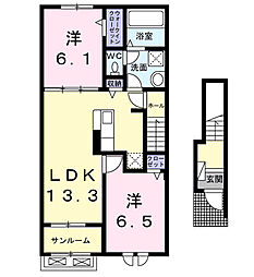 八街市八街アパート 2LDKの間取図画像