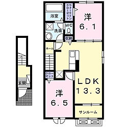 八街市八街アパート 2LDKの間取図画像