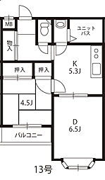 スタジオ足利 2Kの間取図画像